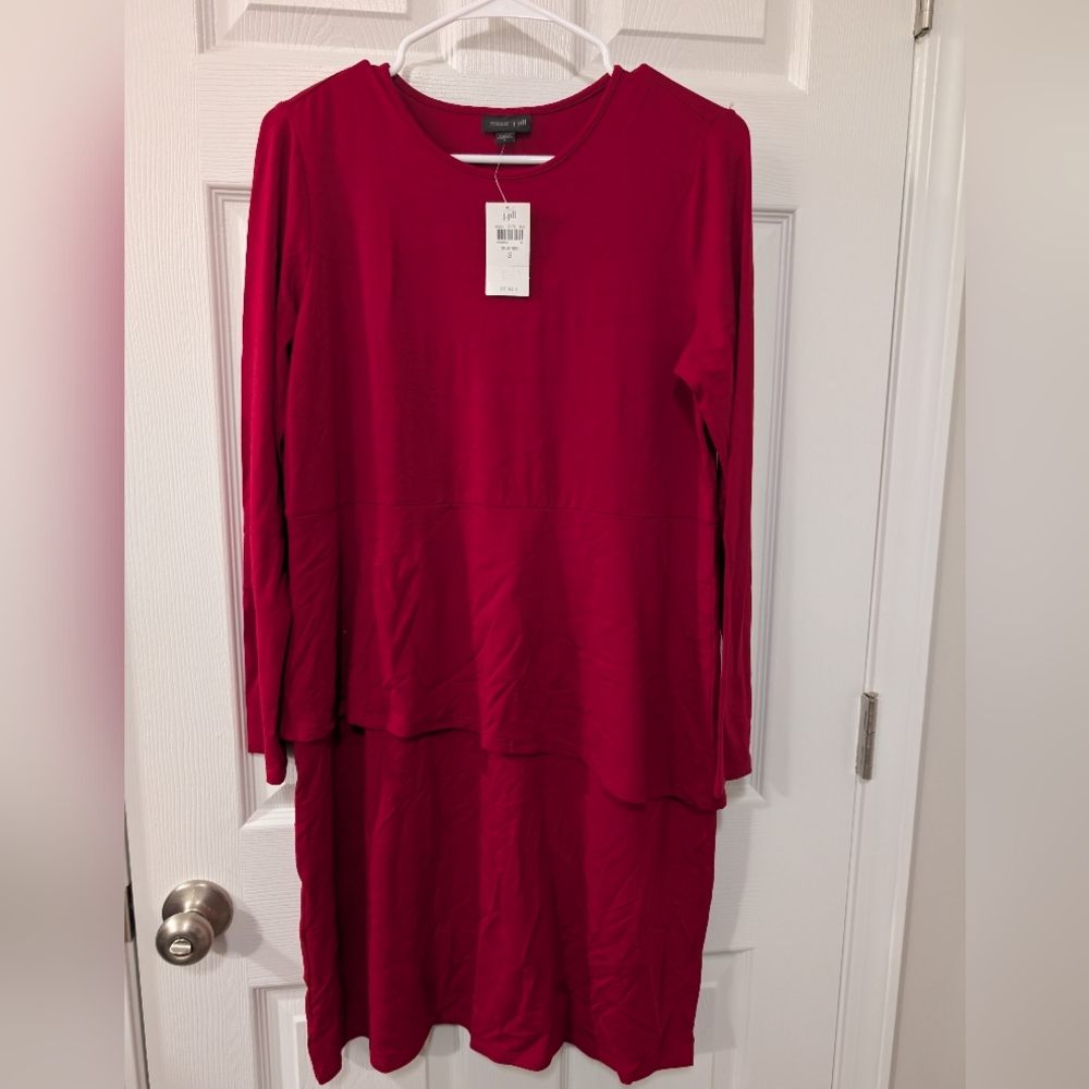 NWT, J. Jill‎ Small, Wearever Collection, Red, Peplum, Long Sleeve Dress